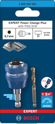 Arbor Bosch EXPERT Power Change Plus dengan mata bor pemandu.