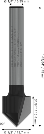Mata Router Bosch PRO V-Groove 90 derajat diameter 1/2 inci.
