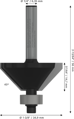 Mata Router Bosch PRO Chamfer 45 derajat, shank 1/4 inci.