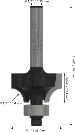 Mata Router Bosch PRO Pembulatan pada radius lebih dari 1/4 inci.