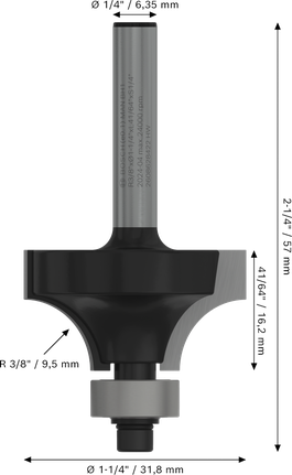 Mata Router Bosch PRO Pembulatan di Atas R 3/8″ shank 1/4″.