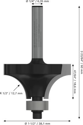 Mata Router Bosch PRO Pembulatan pada radius lebih dari 1/2 inci.