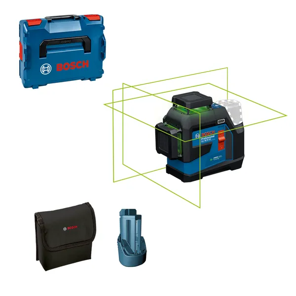 Alat perata laser Bosch GLL 90-33 XG dengan kotak L-Boxx.