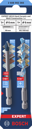 Set mata bor Bosch EXPERT HEX-9 Hard Ceramic dan Multi Construction 6 mm.