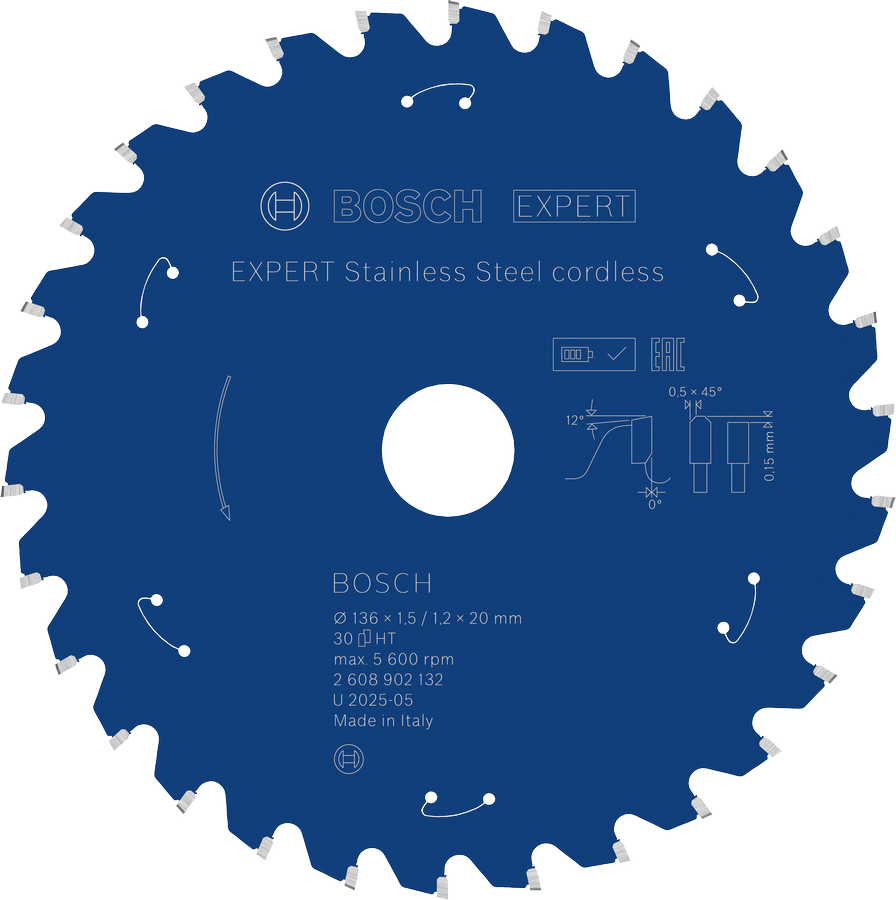 Mata pisau gergaji bundar tanpa kabel Bosch EXPERT Stainless Steel, 136 mm.