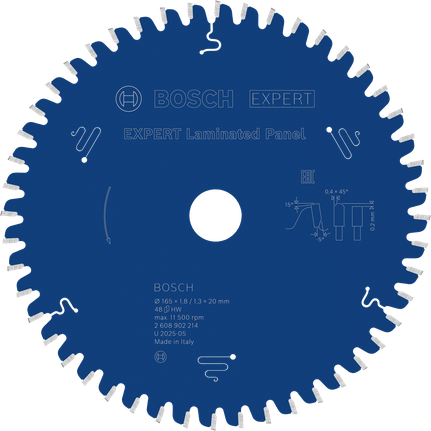 Mata pisau gergaji bundar Bosch EXPERT untuk panel laminasi, 165 mm.