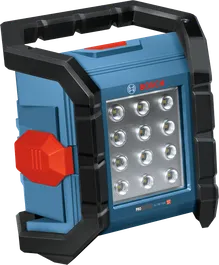 Lampu lokasi kerja nirkabel Bosch GLI18V-1500 dengan panel LED.