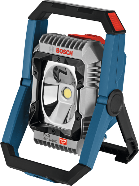 Lampu lokasi kerja nirkabel Bosch GLI18V-3000, dudukan yang dapat disesuaikan.