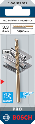 Mata Bor Ulir Bosch PRO Stainless Steel HSS-Co 3,3 mm untuk logam.