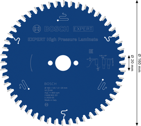 Mata pisau gergaji bundar laminasi tekanan tinggi Bosch EXPERT 160mm.