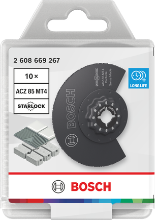 Mata pisau pemotong material mineral Bosch Starlock 85 mm isi 10 buah.