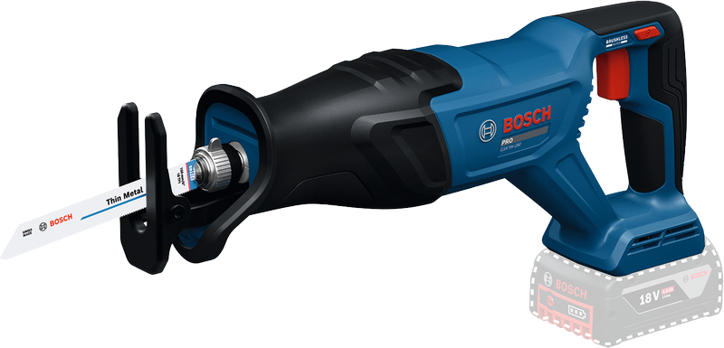 Gergaji bolak-balik tanpa kabel Bosch GSA18V-280 untuk pemotongan logam.