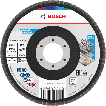 Cakram amplas Bosch X451 115 mm G120 untuk berbagai material.