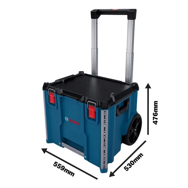 Kotak pembawa Bosch L-BOXX Contractor 476 dengan roda dan pegangan.