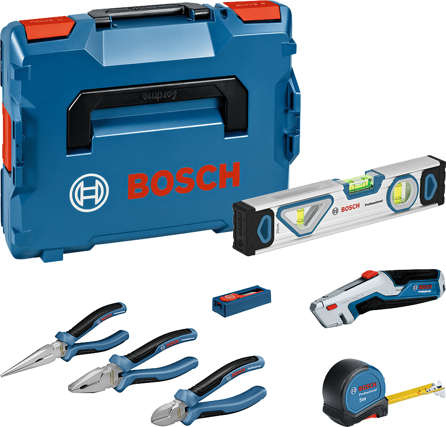 Set tang dan perkakas tangan campuran Bosch 16 buah beserta kotaknya.