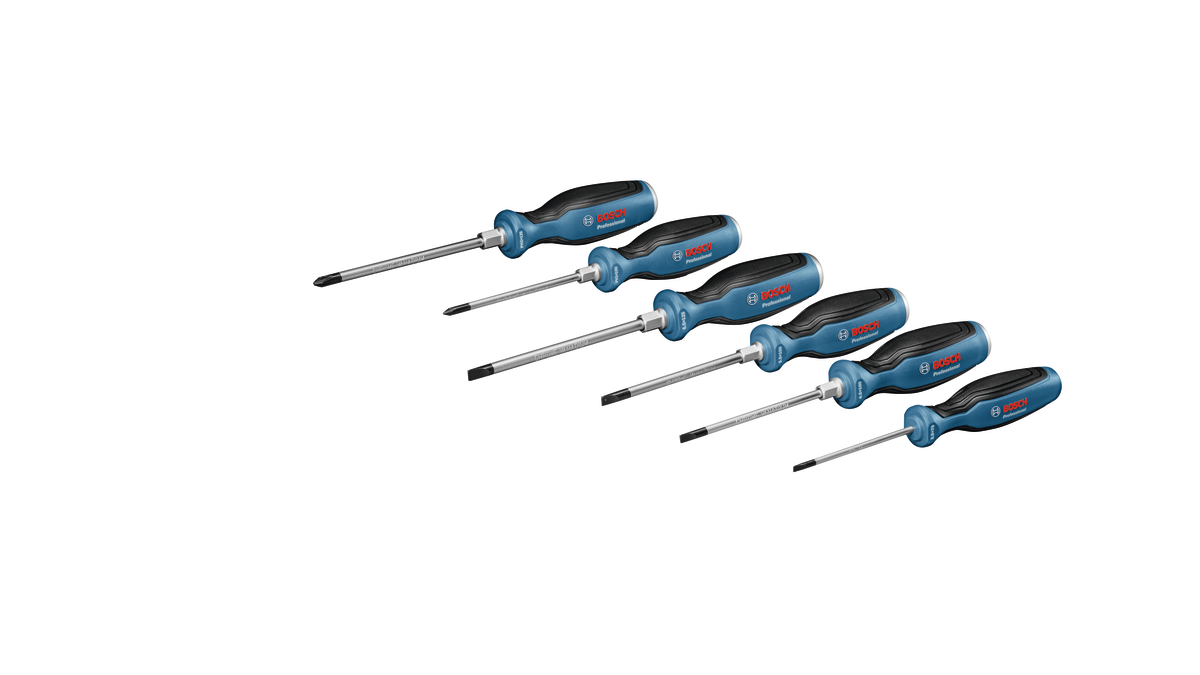 Set obeng Bosch SL/PH 6 buah dengan gagang multi-komponen.