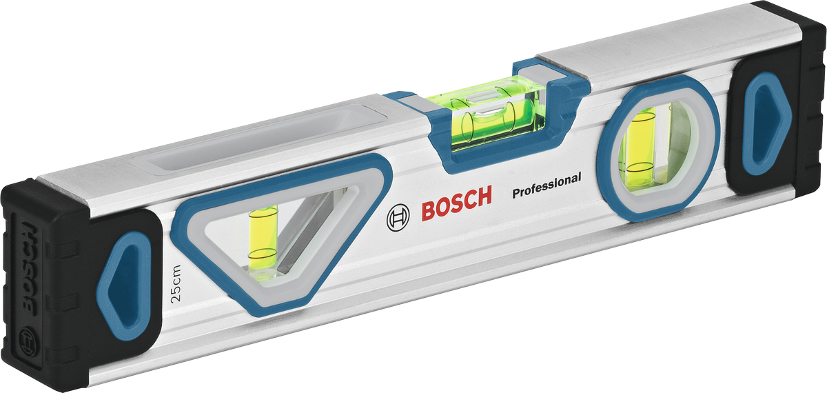 Level kotak magnetik Bosch 25 cm dengan bodi aluminium.