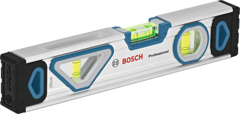 Level kotak magnetik Bosch 25 cm dengan bodi aluminium.