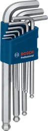 Set kunci Allen segi enam Bosch S2 9 buah dalam wadah biru.