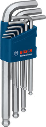 Set kunci Allen segi enam Bosch S2 9 buah dalam wadah biru.