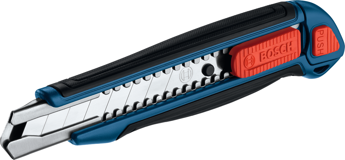 Pisau pemotong Bosch 18 mm dengan pegangan ergonomis.