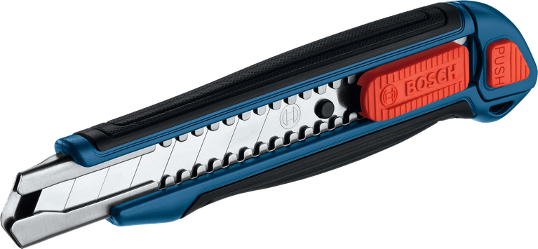 Pisau pemotong Bosch 18 mm dengan pegangan ergonomis.