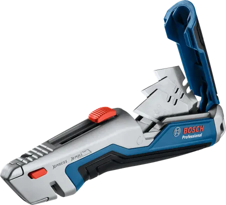 Pisau karpet lipat universal Bosch dengan mata pisau cadangan.