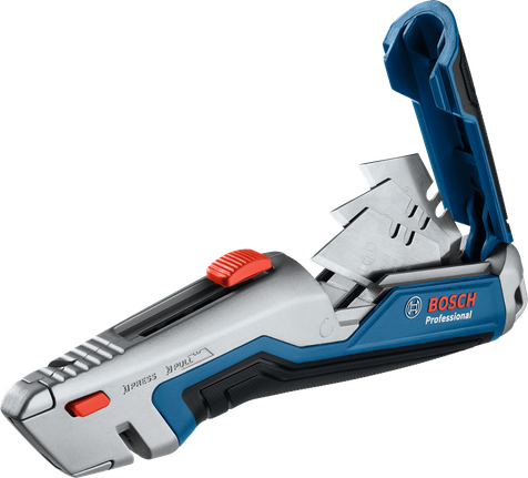 Pisau karpet lipat universal Bosch dengan mata pisau cadangan.