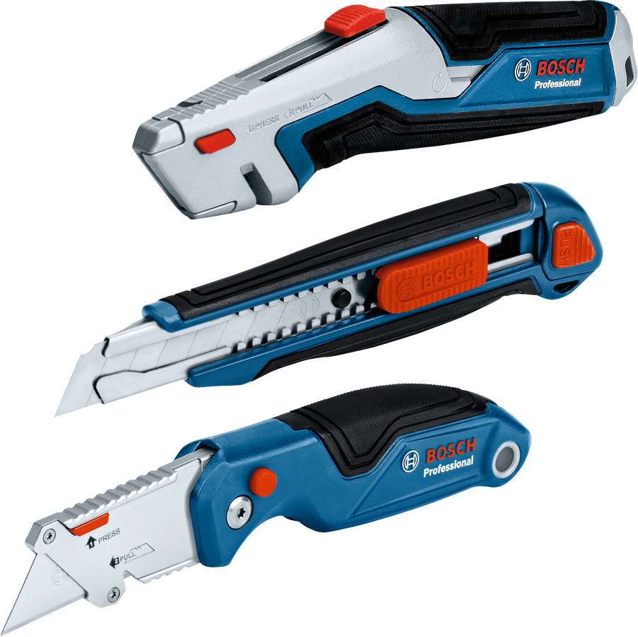 Set pisau Bosch 3 buah dengan pegangan ergonomis.