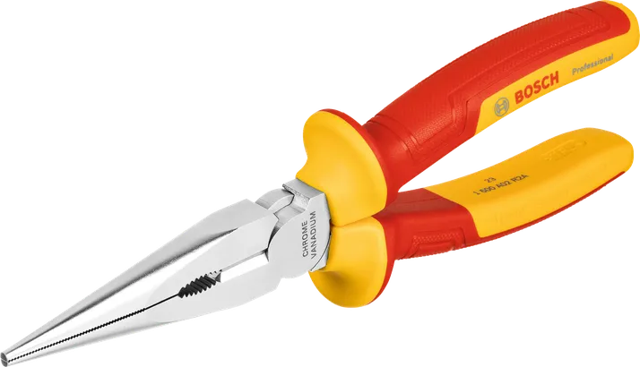 Tang hidung panjang Bosch VDE 200 mm dengan gagang berinsulasi.