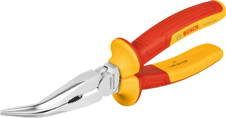 Tang hidung panjang Bosch VDE yang dibengkokkan 40°, 200 mm.