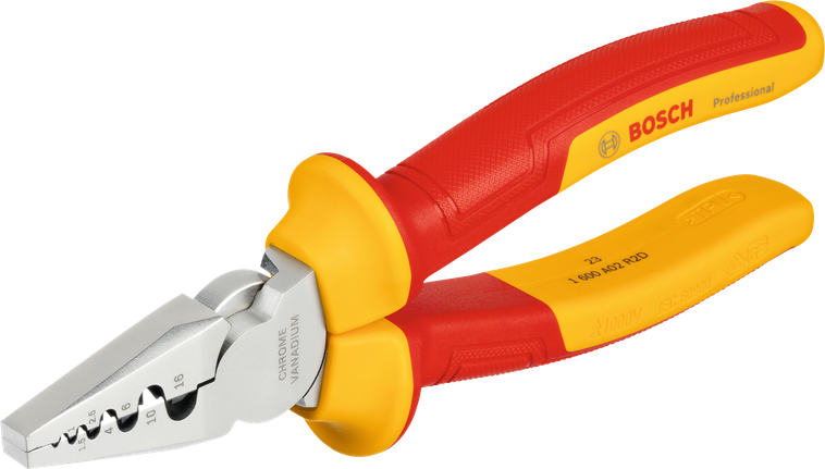 Tang penjepit Bosch VDE 180 mm dengan gagang berinsulasi.