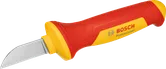 Pisau kabel Bosch VDE dengan gagang berisolasi merah dan kuning.