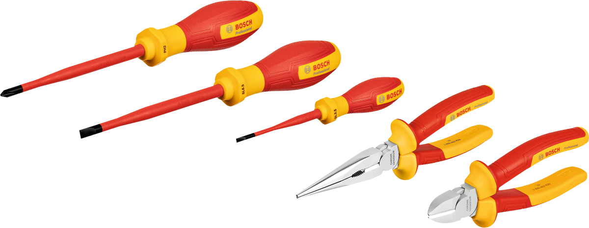 Set Perkakas Tangan Bosch VDE 5 buah untuk pekerjaan kelistrikan.