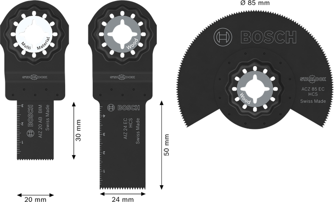 Set bilah pisau kayu dan logam lunak Bosch , 3 buah.