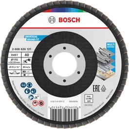 Cakram amplas Bosch X451 115 mm G40 untuk berbagai material.