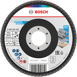 Bosch X451 Flap Disc 115 mm G80 untuk berbagai material.