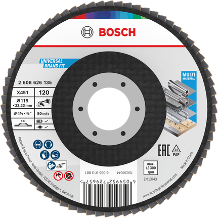 Cakram amplas Bosch X451 115 mm G120 untuk berbagai material.