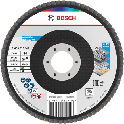 Cakram amplas Bosch X451 125mm G80 untuk berbagai material.