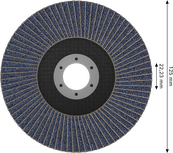 Bosch X451 Flap Disc 125 mm G80 dengan lubang 22,23 mm.