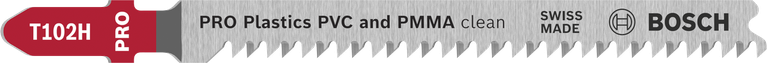 Mata gergaji ukir Bosch T102H PRO untuk pemotongan PVC dan PMMA yang bersih.