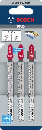 Mata gergaji ukir Bosch PRO Plastics T102H untuk PVC dan PMMA.