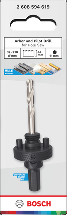 Arbor dan mata bor pilot Bosch untuk gergaji lubang 32-210 mm.