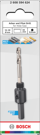 Arbor dan mata bor pilot Bosch untuk gergaji lubang 14-30 mm.