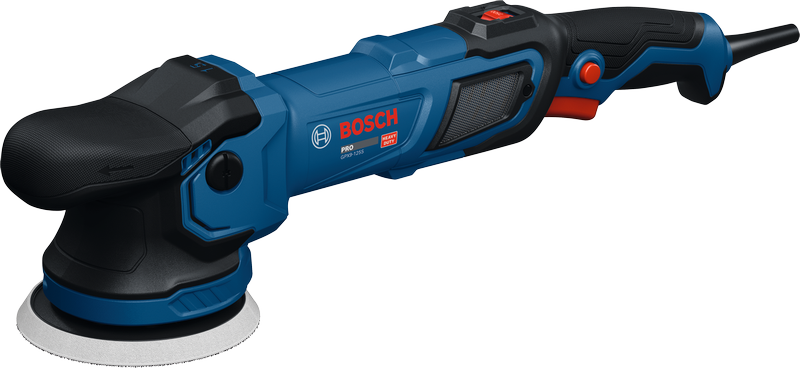 Mesin poles Bosch GPX9-125S dengan pegangan ergonomis.