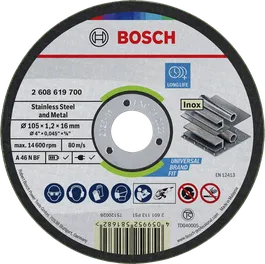 Cakram pemotong baja tahan karat dan logam Bosch 105 x 1,2 x 16 mm.