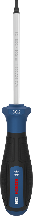 Obeng Bosch PRO SQ2 x 100 mm dengan pegangan ergonomis.