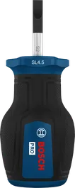 Obeng Pendek Bosch PRO SL1.0x4.5 dengan pegangan ergonomis.