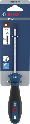 Obeng Bosch PRO SQ1 100 mm dengan gagang ergonomis.
