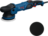 Mesin poles orbital acak Bosch GPX9-125S dengan bantalan.